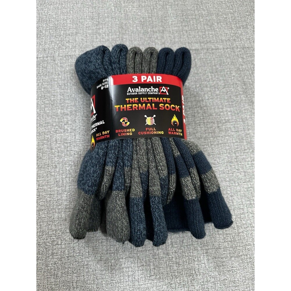 Avalanche Men's Ultimate Winter Thermal Socks  Shoe Size 6-12 3 Pairs variety